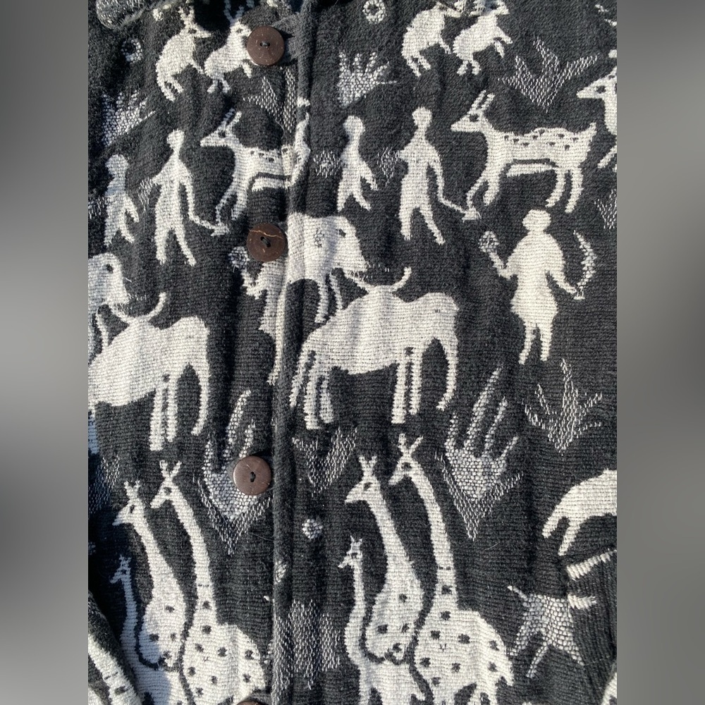 Vintage 90s Y2k Knit Animal Print Tapestry Button Front Lined Jacket Large Nepal - Picture 4 of 4